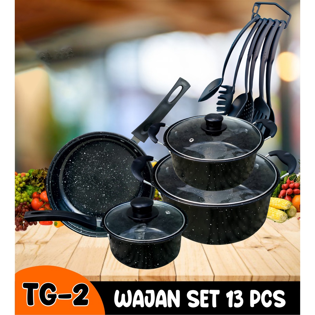 Panci Set Riverra Teflon Marble 13 Pcs Cookware Set Tutup Kaca Spatula Plastik