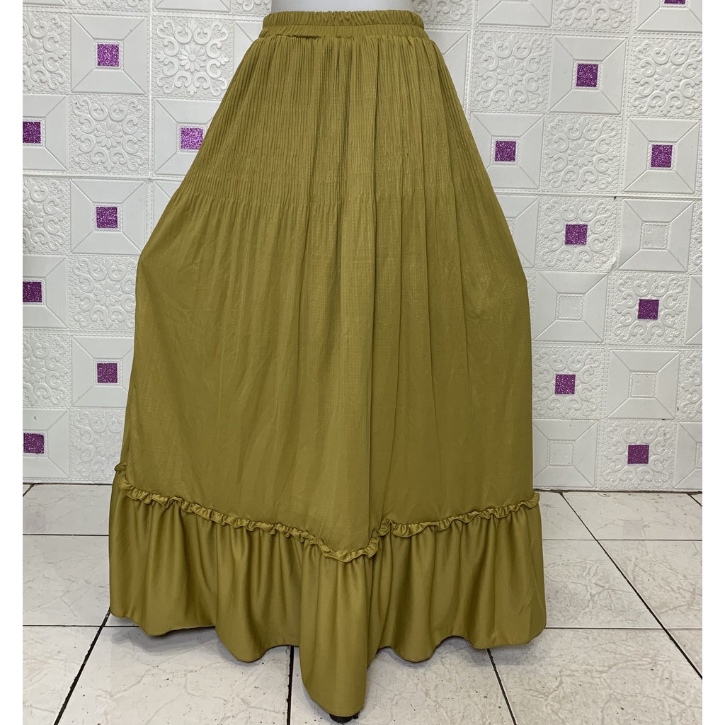 Rok panjang Plisket Lidi Cabang Rok muslim/Mayung/Payung Longgar/jumbo Bawahan Terbaru Termurah Terlaris-Olive/Hijau muda