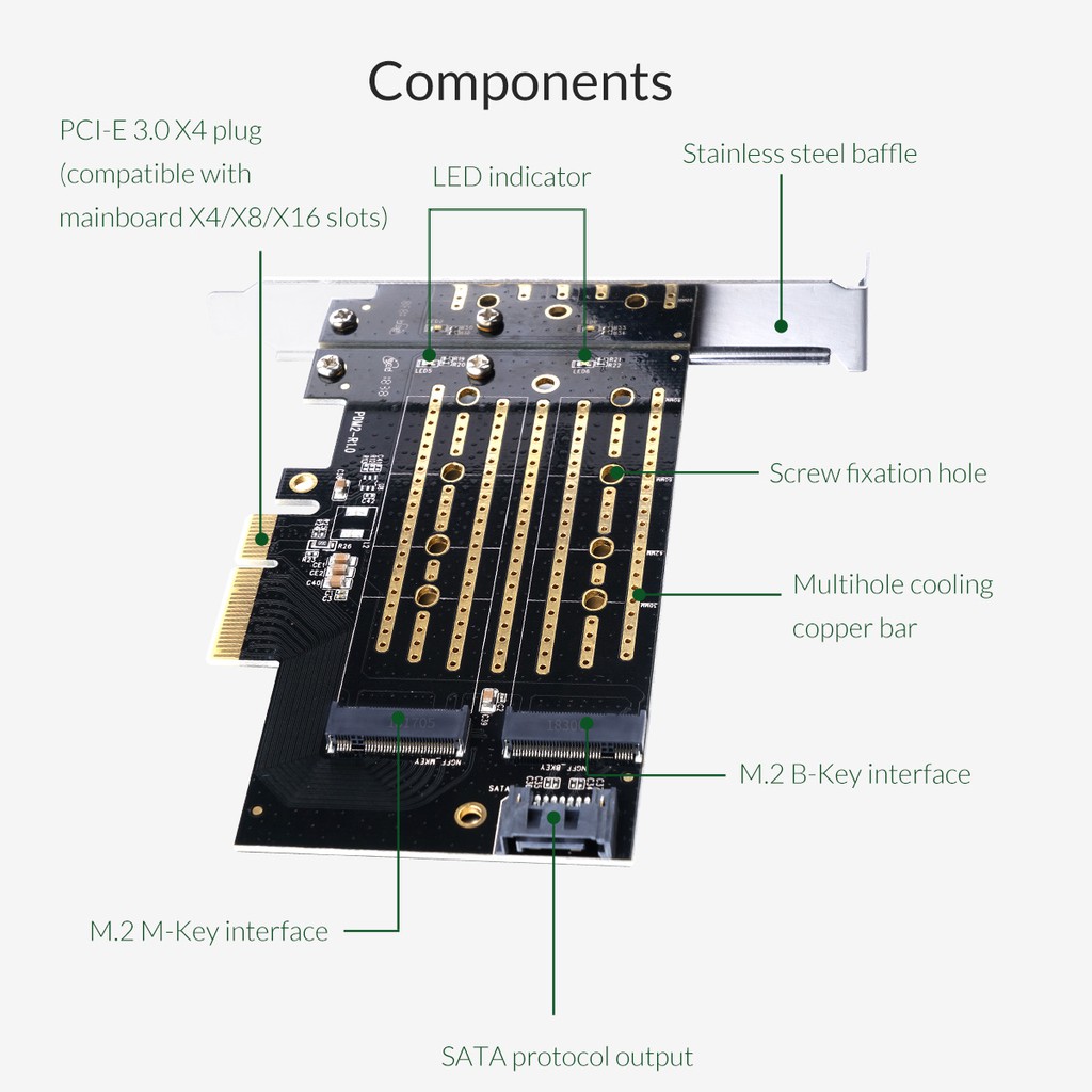 Pci express x4 Orico ssd m2 2 port Nvme 32Gbps Ngff sata 6Gbps 4tb pdm2 - Pci-e 3.0 X4 m.2 B M-key expansion card