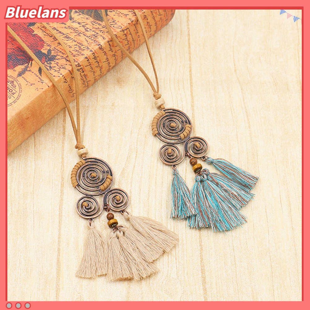 Bluelans Kalung Rantai Panjang Dengan Liontin Spiral Rumbai Gaya Bohemian Untuk Hadiah