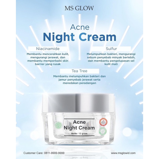【Official Store】MS GLOW Night Cream MsGlow | Acne Whitening Luminous Whitecell Ultimate | Cream Malam Jerawat Kusam Flek Pori Pori Besar Pelembab Pencerah