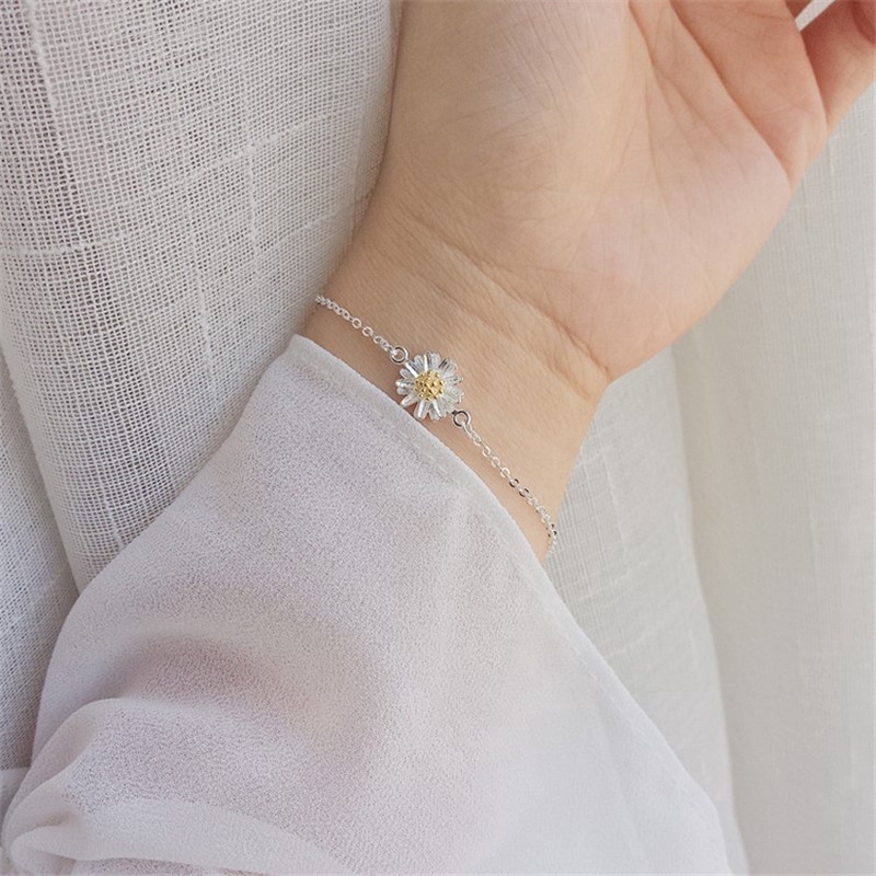 S925 Gelang Perak Murni Gelang Desain Daisy