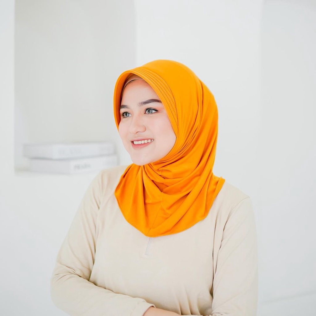 Hijab Bergo Sport Bahan Jersey Warna Mustard