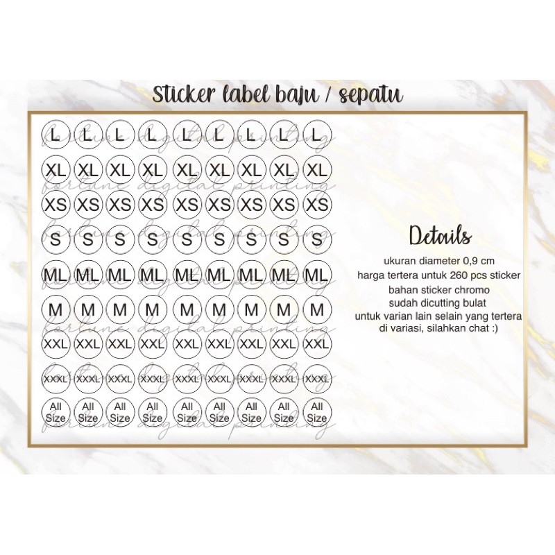 

Stiker Label Ukuran Baju Size Sticker S M L XL XXL all size pakaian / sepatu