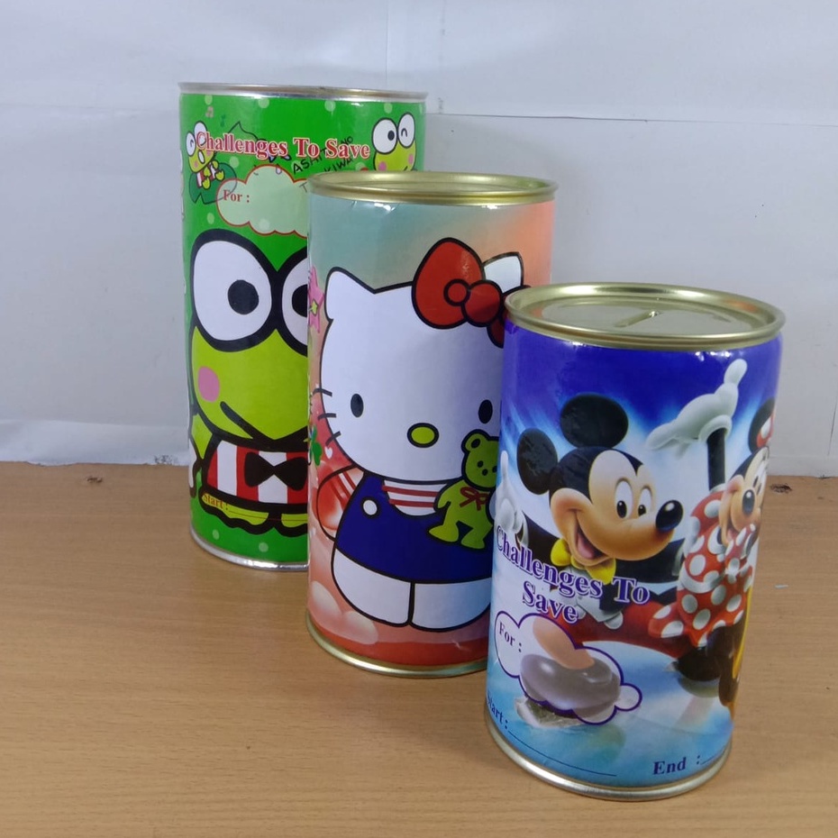 Celengan kaleng karakter / souvenir celengan kaleng