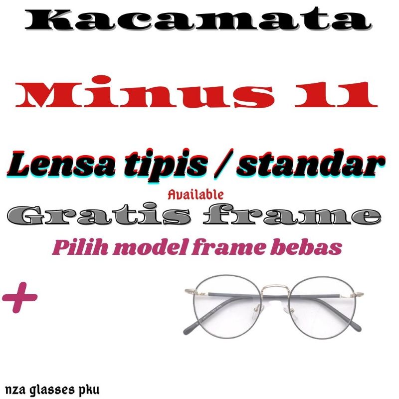 COD kacamata minus 11 lensa tipis hi index 1.67  standar optik, frame bebas pilih