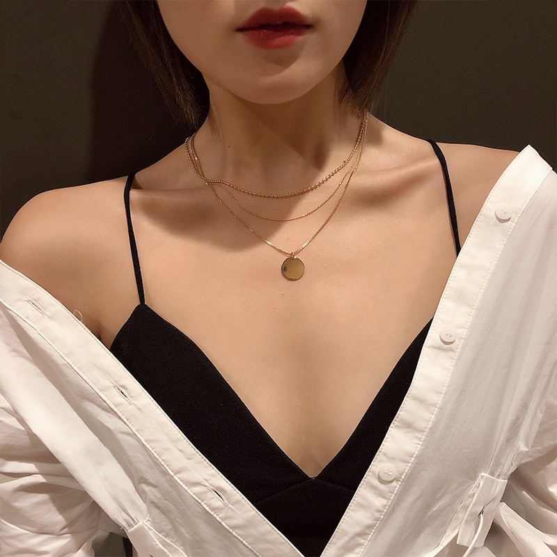 【MHANG】Kalung Wanita Simpel Multi-layer Disc Rantai Klavikula Liontin Koin Mode Jepang Dan Korea Aksesori Mode Baru Yang Bisa Dilepas