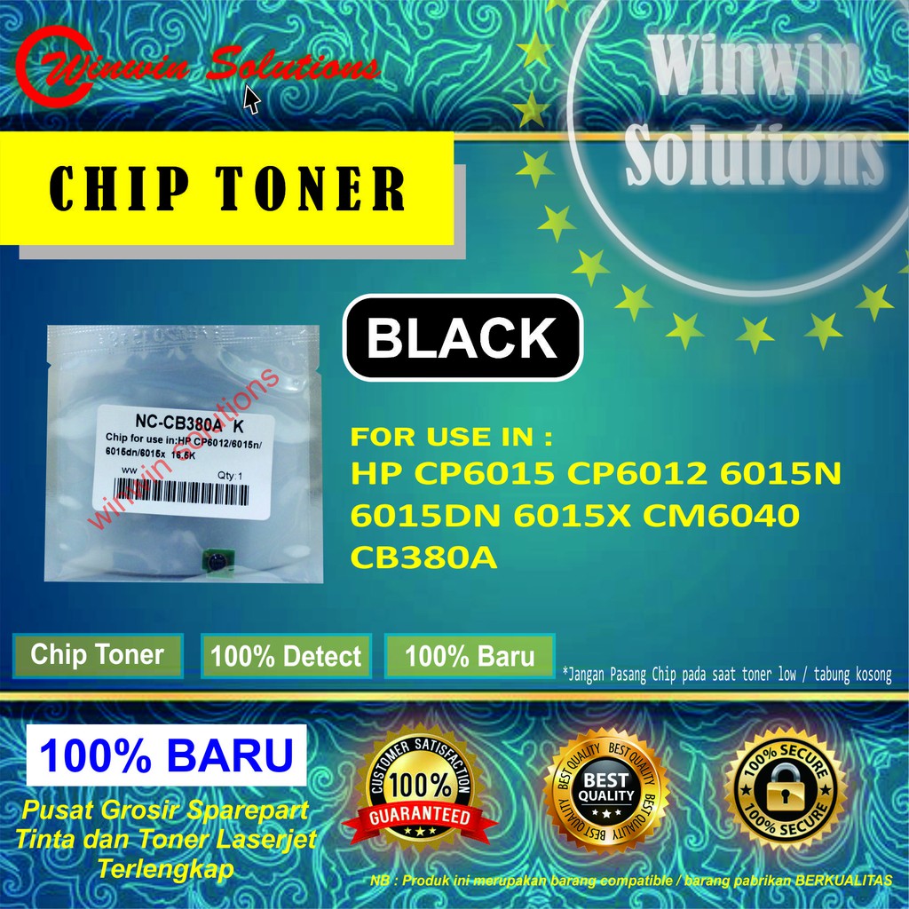 CHIP TONER HP CP6015 CP6012 6015N 6015DN 6015X CM6040 CB380A BLACK