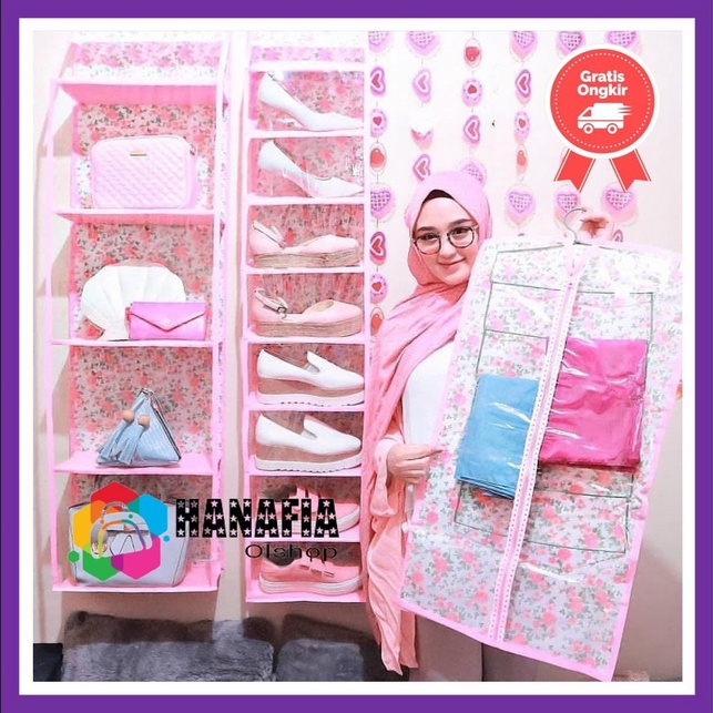 HANAFIA PROMO RAK GANTUNG JUMBO FULLRESLETING 3in1 POLOS RAINBOW PELANGI RAK SEPATU POLOS RAK TAS RAK HIJAB JILBAB KERUDUNG JUMBO MULTIFUNGSI KOSMETIK ALAS TRIPLEK