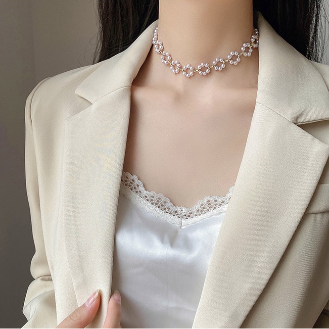 IFYOU Korean Fashion Pearl Necklace Simple Round Gold Chain Choker Women Jewelry Accessories