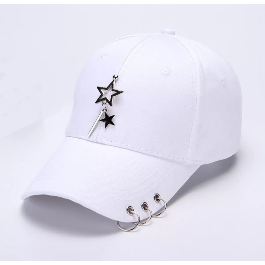 Topi Distro Style Pria Wanita Kekinian// Topi Baseball Ring Rantai Korea// Topi Anting Korea Ring Besi Rantai.