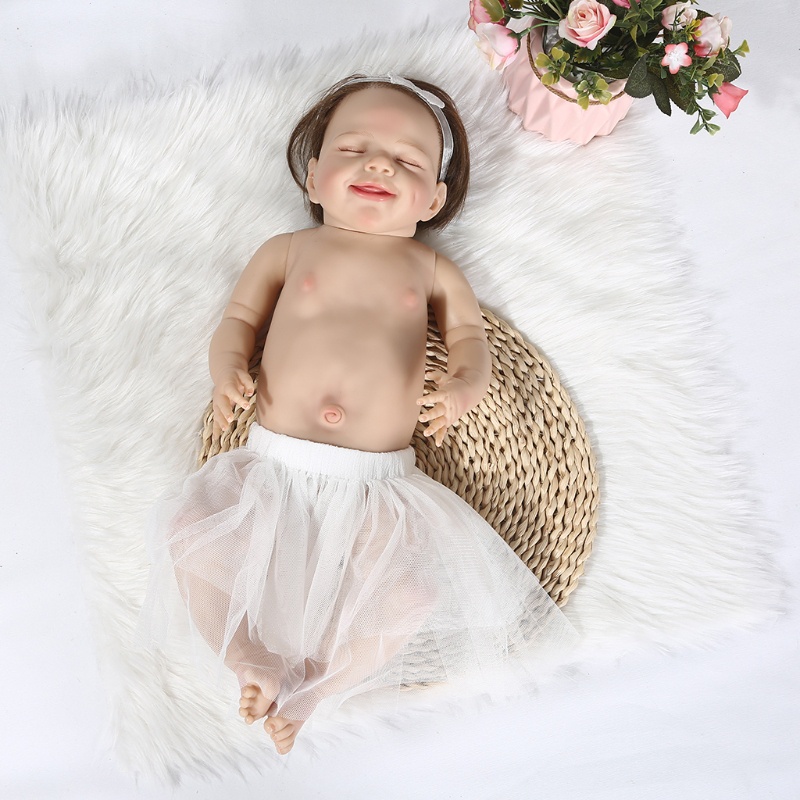 Mary 55cm Reborn Anak Perempuan Badan Lembut Lucu Smiley Newborn Girl Untuk Boneka Bayi Full Silikon