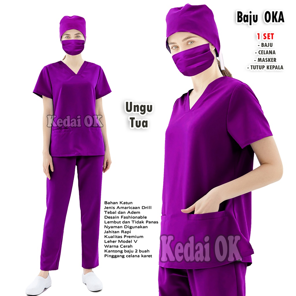 Baju Oka Leher V / Baju Jaga Dokter/perawat / Baju OK lengan pendek