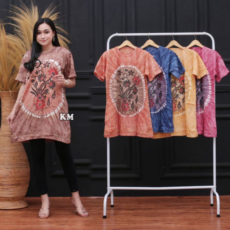 Setelan CP Kaos Tiedye One Set celana panjang wanita Piyama Tie Dye Bali Adem Murah Kekinian-Kaos Coklatan random