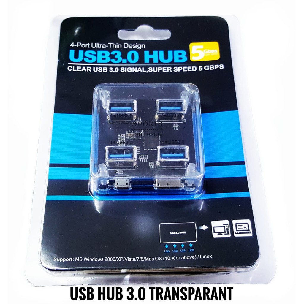 USB HUB 3.0 4 PORT HIGH SPEED TRANSPARANT FOR 4 EXTENDER