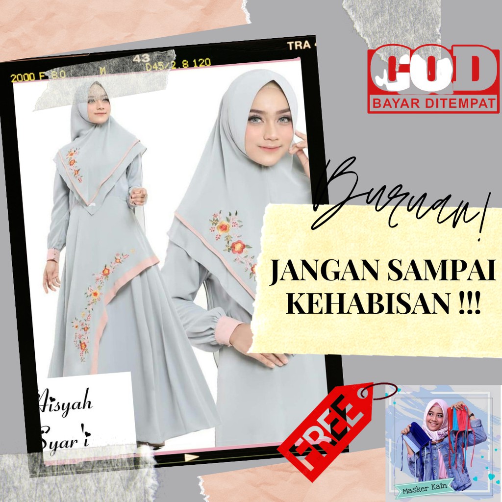 Baju Gamis Wanita Terbaru Baju Lebaran Dress Aisyah Syari Set Khimar Brokat OR Bordir Bordel Premium