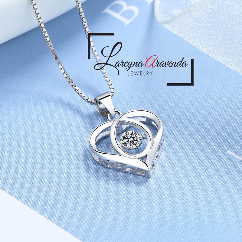 Kalung Titanium + Liontin Wanita Model Love Dancing Stone KL009