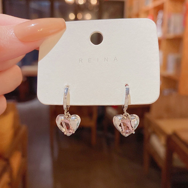 Anting Tusuk Sterling Silver 925 Desain Hati Hias Zircon Untuk Wanita