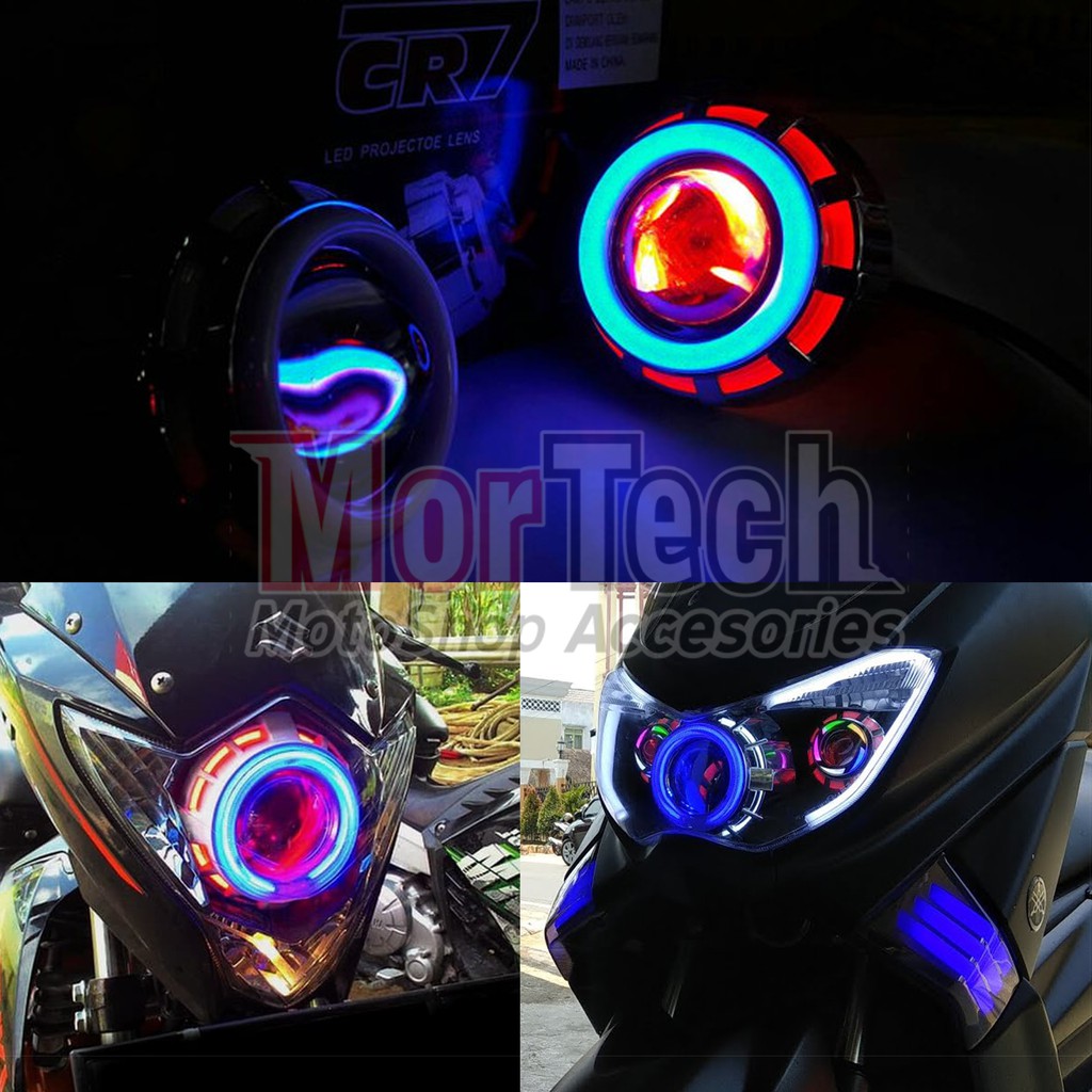 Lampu LED Projector Mini Angel Eyes LED High Low Lampu Projie Motor Nmax R25 Ninja 250Fi Byson FU