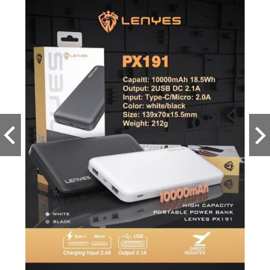 LENYES PX191 SUPER MINI POWER BANK 10.000 mAh ORIGINAL
