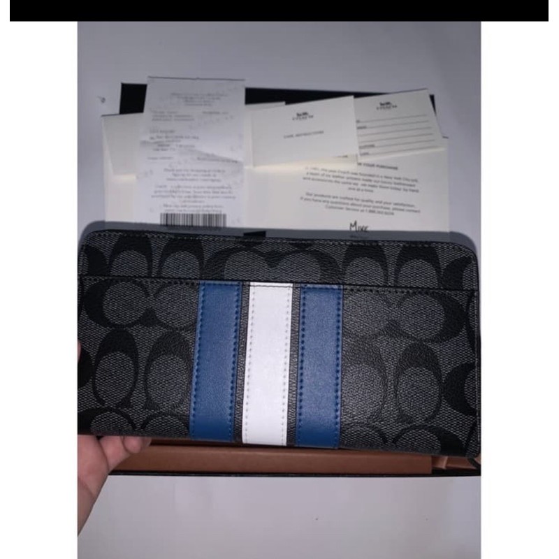 dompet panjang cowok cewek coach long wallet garis biru