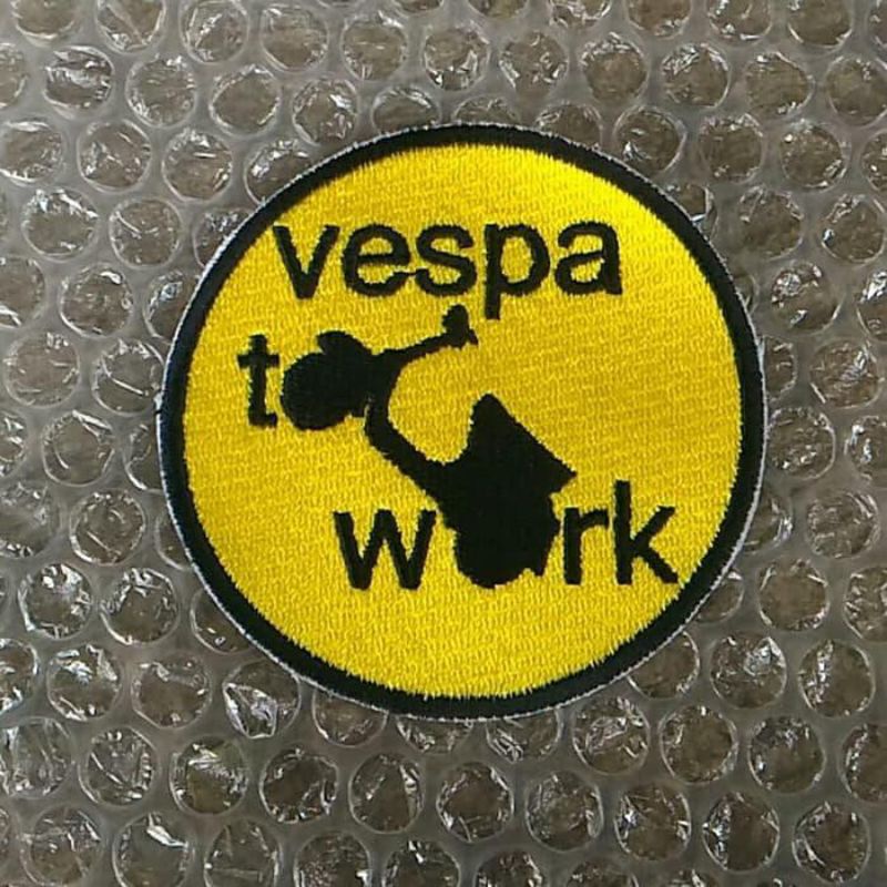 Bordir Vespa To Work Emblem Italy Piaggio Jaket Jeans Parka Rompi Tas Topi Anak Band Rocker Jamet Ge
