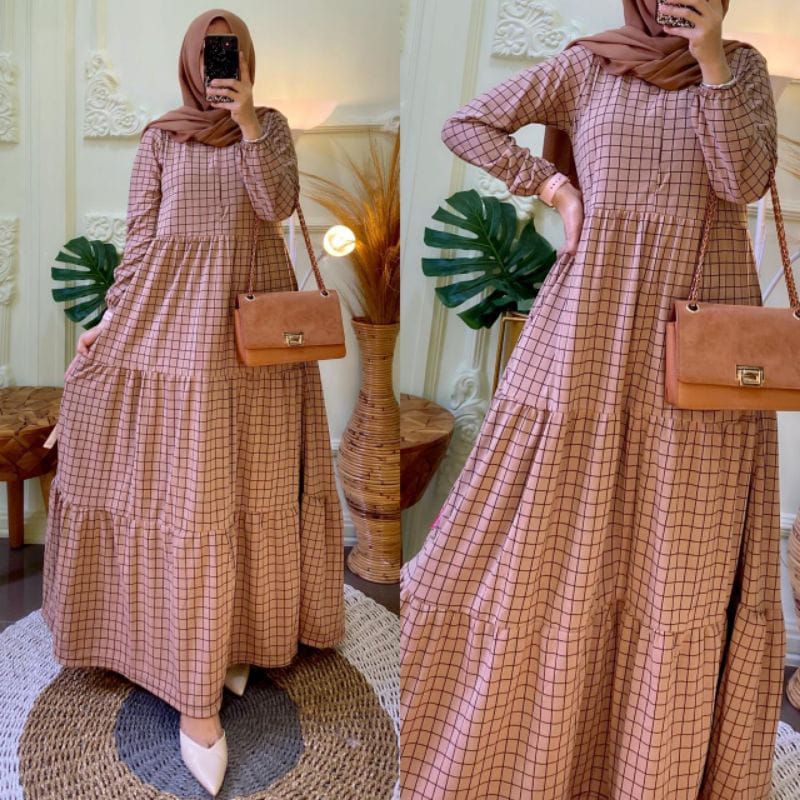 Gamis Zafra Busui Motif Kotak Wanita Muslim