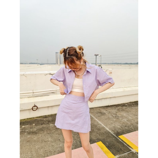 KEMEJA CROP SET WANITA - Manhattan set From 9499