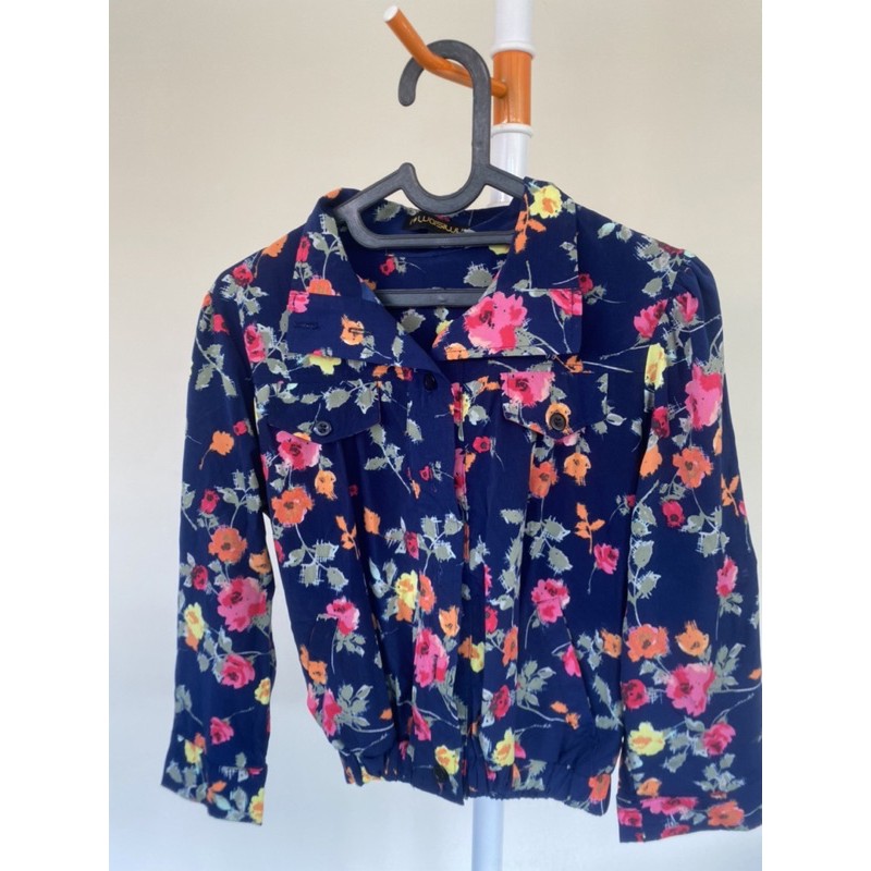jaket bomber outer luaran cewek wanita motif bunga flower