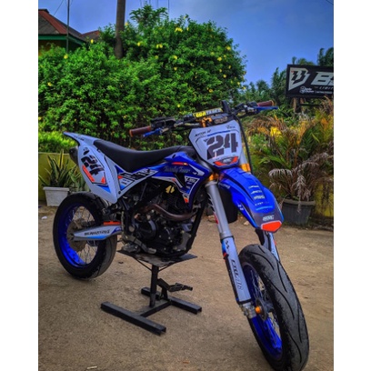 DECAL STICKER MOTOR KAWASAKI KLX DTRACKER/KLX BF/KLX GORDON/KLX OLD/CRF 150/WR 155R FULL BODY BEBAS DESAIN WARNA BIRU