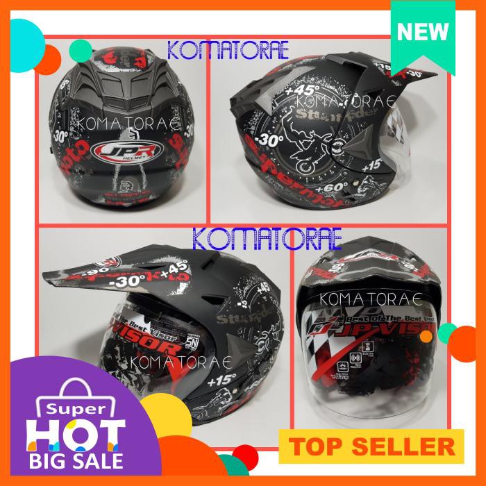 Helm Jpr Stundt Rider Black Doff Silver Double Visor Supermoto Semi Cross Trail