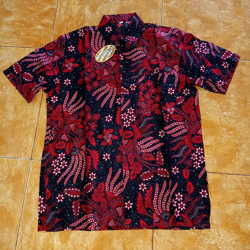 Nabila Batik Jumbo M / 10xl Kemeja Lengan Pendek Motif Manggar Merah Murah Batik Jumbo