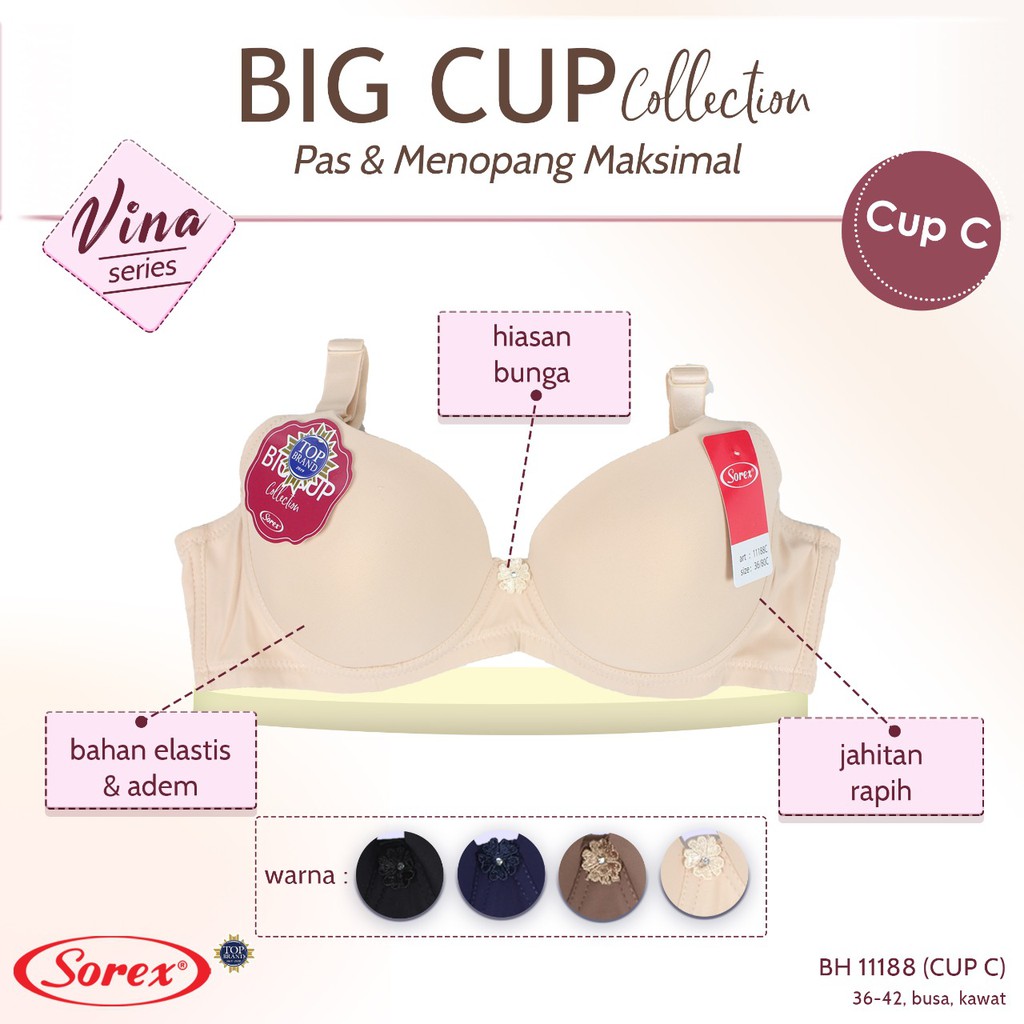 Bh Bra Sorex 11188 (Cup C) Licin | Busa Tipis Pakai Kawat |kcx