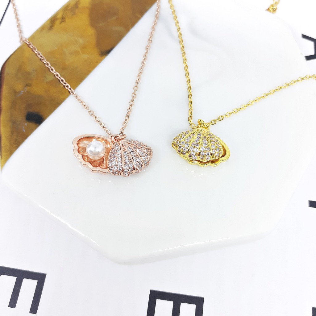 Kalung Titanium Import Korea Kdrama Kpop Ariel Liontin Kerang Rose Gold - BN397