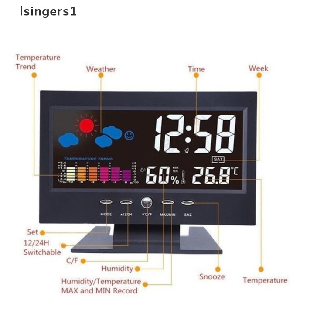 (lsingers1) Jam Alarm Digital Layar LCD Berwarna Dengan Snooze + Ramalan Cuaca