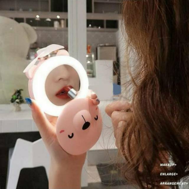 [MURAH] Kipas Angin Portable Lucu Karaker /Kipas angin Kaca Cermin LED Mini Fan Mirror Portable Travelling 3 In 1/Kipas Cermin Makeup LED 3in1 Karakter Mini Fan Led Mirror USB [PADMA]