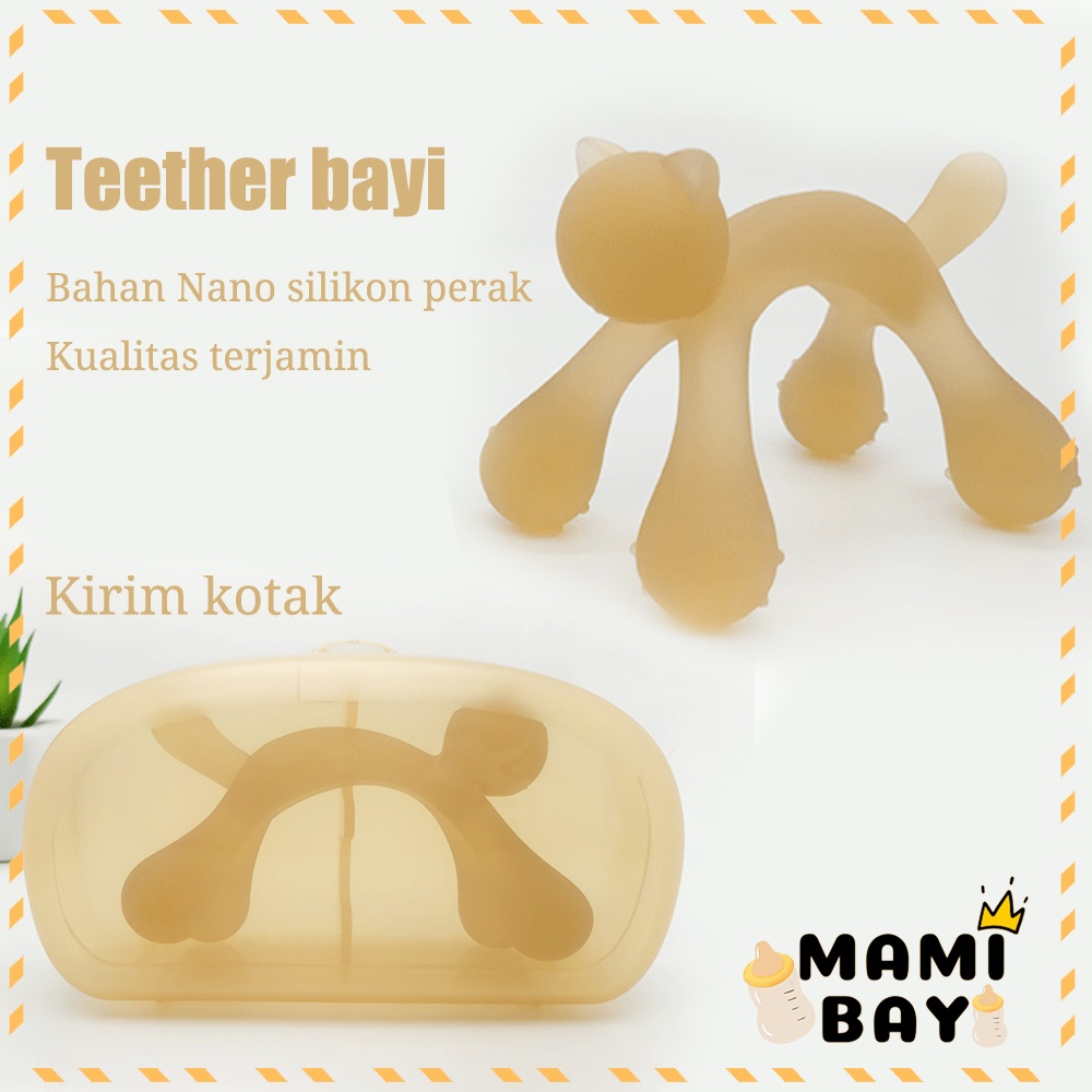 Mamibayi Mainan gigitan bayi bentuk kucing lucu dengan kotak teether bayi BPA free