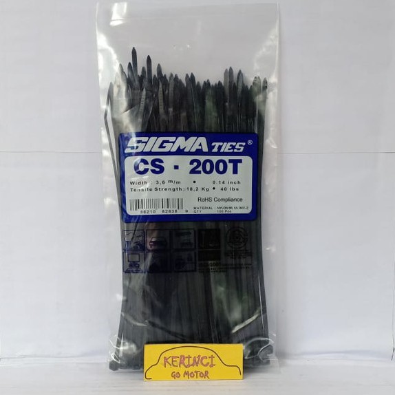 KABEL TIES SIGMA CS 200T TIPIS HITAM 20cm 1 PACK - KABEL TIS INSULOK