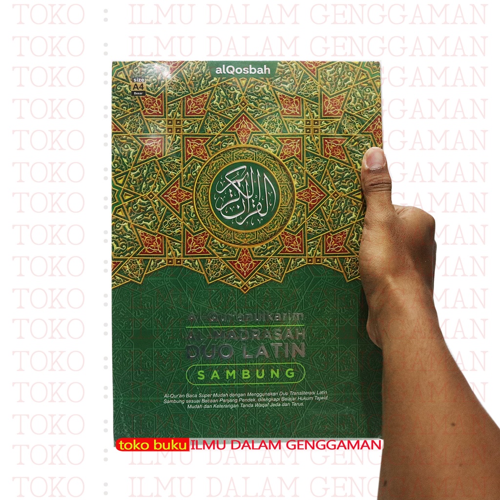 BISA CETAK NAMA - HIJAU - Al Quran Duo Latin Sambung Besar Jumbo A4 Al-Madrasah Duo Latin Sambung - 