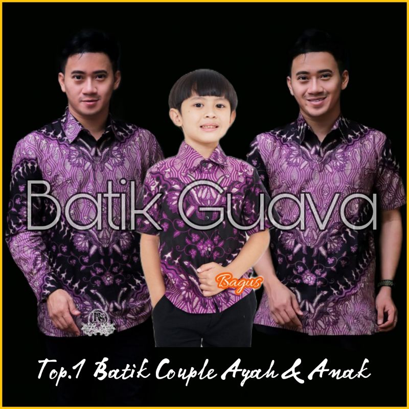 TERBARU COUPLE SWEET - COUPLE BATIK AYAH DAN ANAK COWOK BATIK UNGU PURPLE LILAC VIOLET - BATIK GUAVA - BATIK PRIA