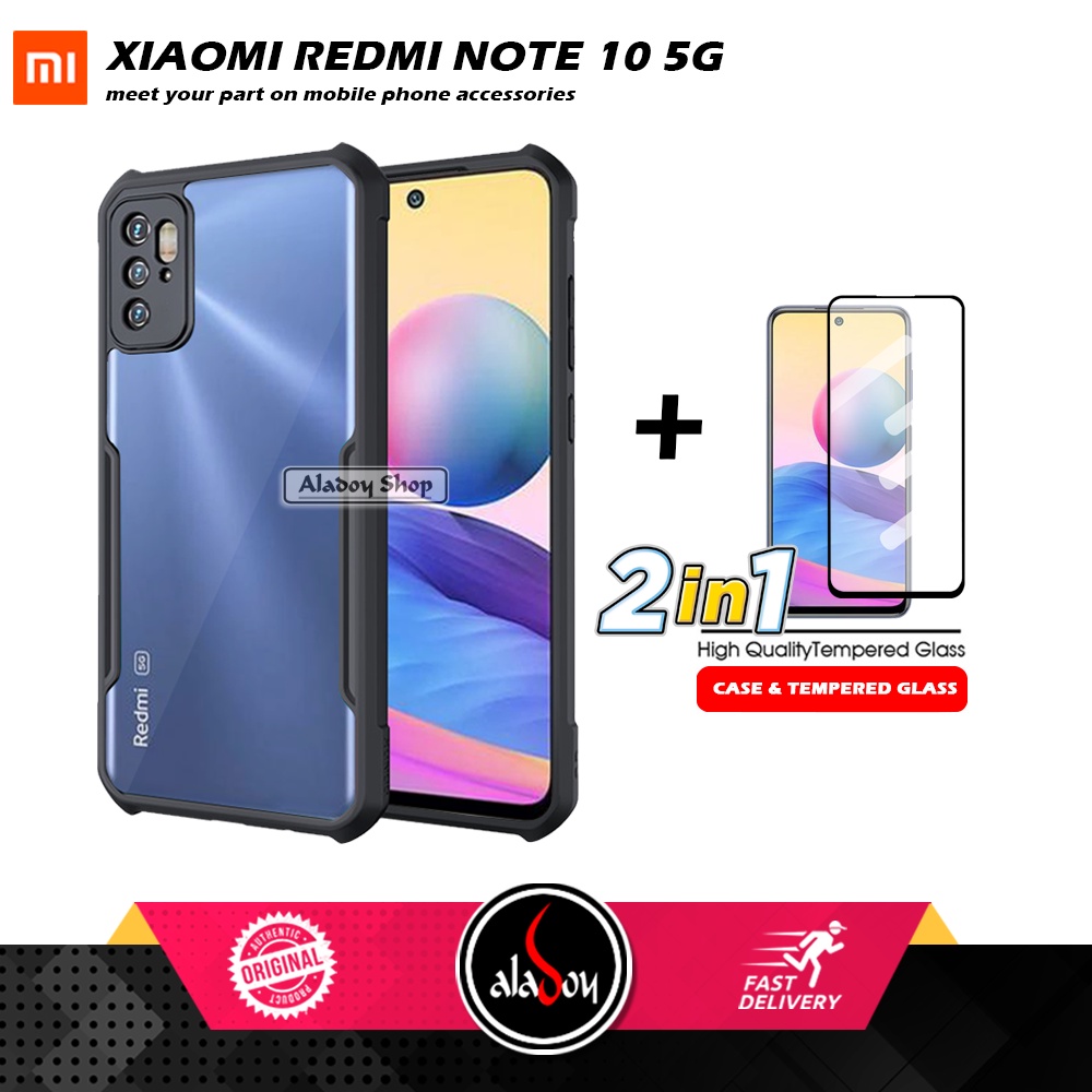 PAKET 2 IN 1 Case Xiaomi Redmi Note 10 5G Armor Fusion Transparent Prmium Casing Free Tempered Glass