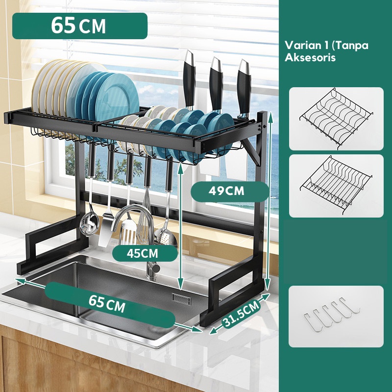 SHENAR,(COD) Rak Piring Wastafel Stainless Hitam Rak Cuci Piring Rak Piring Stenlis Peralatan Dapur Kokoh Kuat Anti Karat