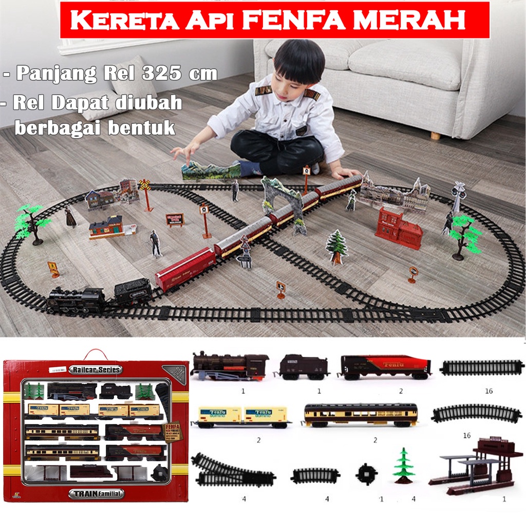 [Original Fenfa] Mainan Anak Laki Laki Kereta Api Mainan Rel Panjang 325 Cm Miniatur Kereta Api Indo