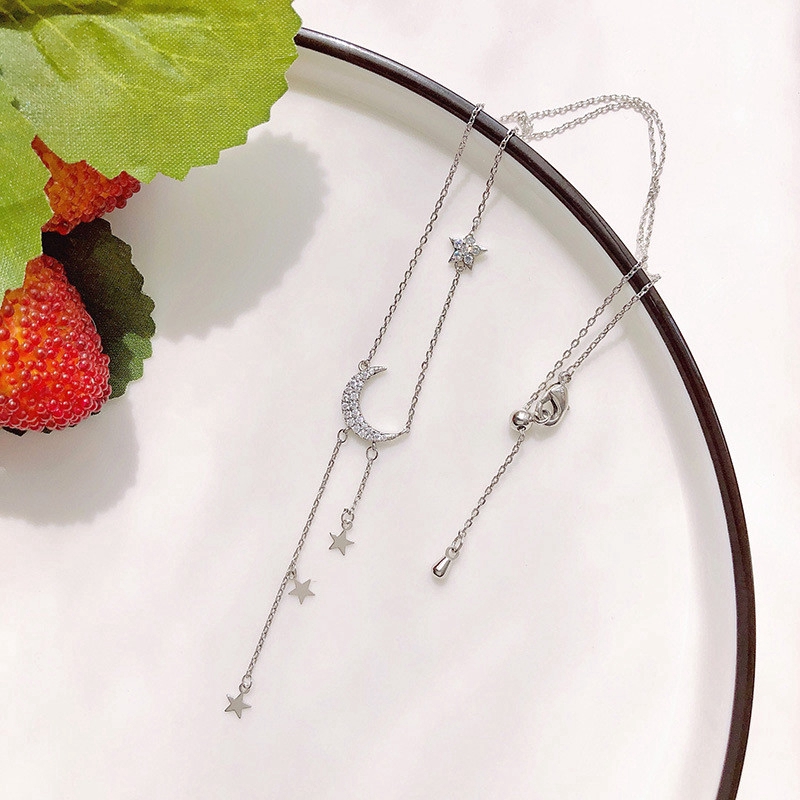 Fashion Aksesoris S925 Sterling Silver Kalung Bulan Bintang Desain Kepribadian Styling
