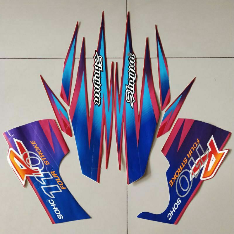 Striping Sticker Suzuki Shogun Kebo 110R 1999 2000 Merah Biru List Bodi Stiker Shogun Kebo 110 R
