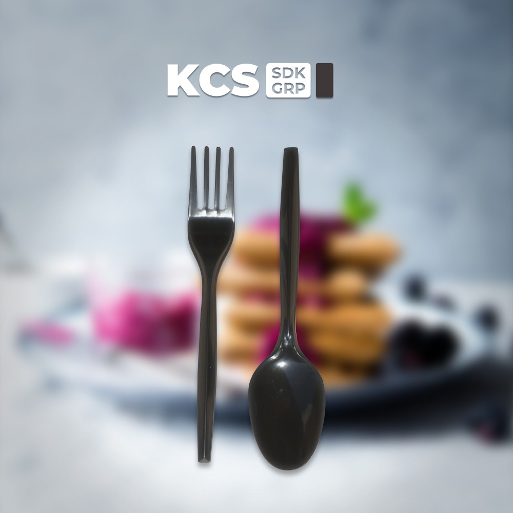 SENDOK / GARPU  Makan Plastik Putih / Hitam KCS
