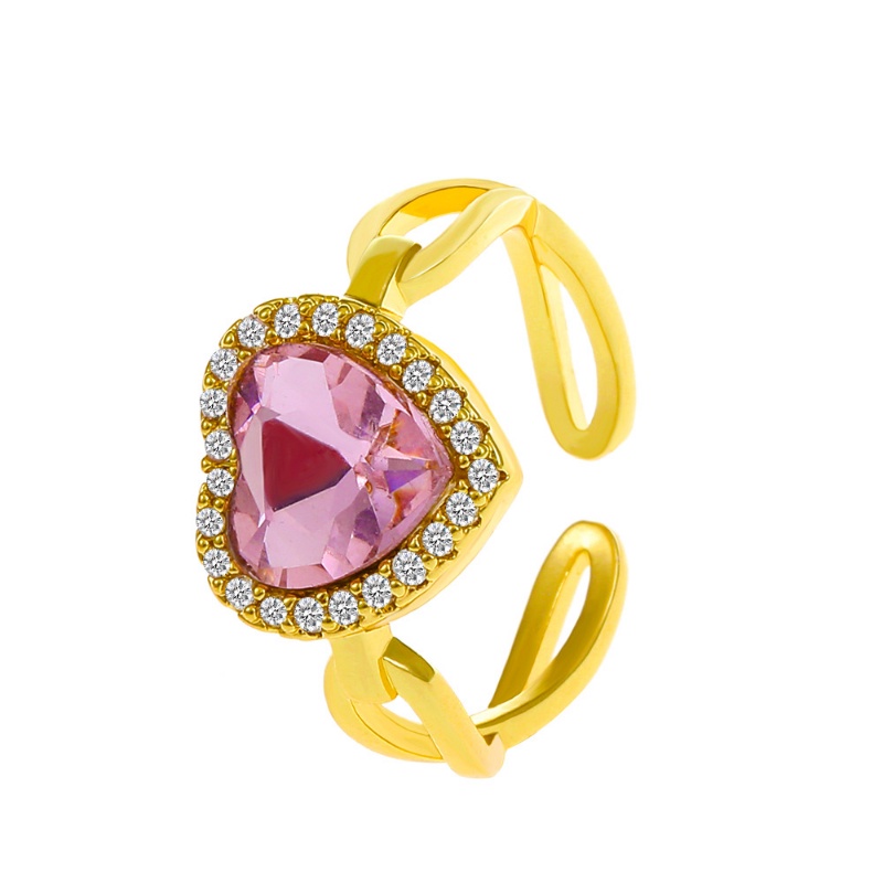 Cincin Bentuk Hati Aksen Kristal Warna Pink Gaya Vintage Untuk Wanita