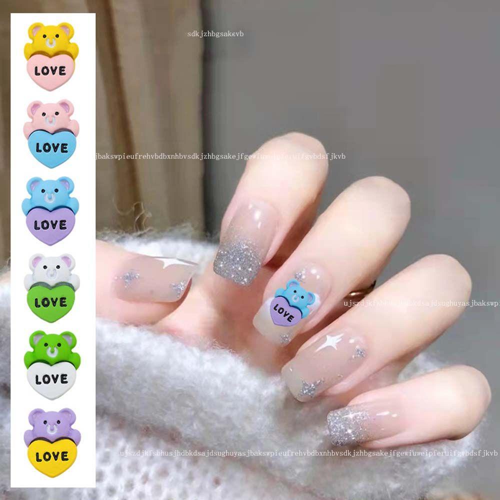 AUGUSTINA Agustin 3D Beruang Kuku Perhiasan Lucu Mengkilap Gaya Jepang Nail Art Decal Lover heart Bear Nail Art Tips Nail Art Aksesoris