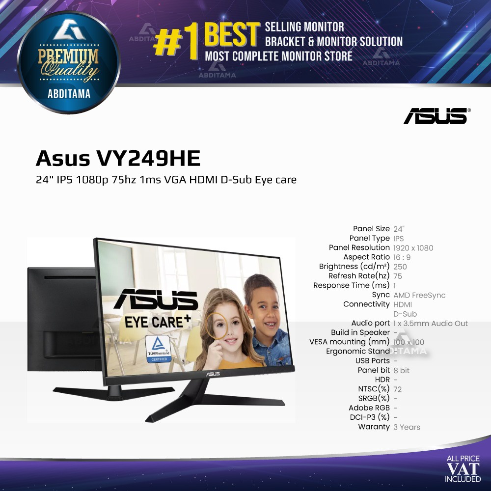 Monitor LED Asus VY249HE 24&quot; IPS 1080p 75hz VGA HDMI Eye care