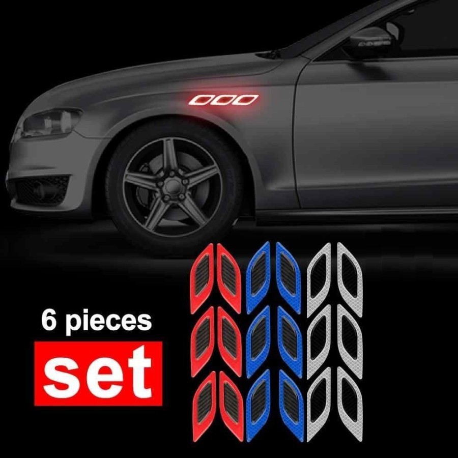 6 Pcs Sticker Reflector Carbon Body Mobil Motor Premium Safety